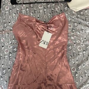 Zara Rhinstone Strap Pink Mini Dress Slip